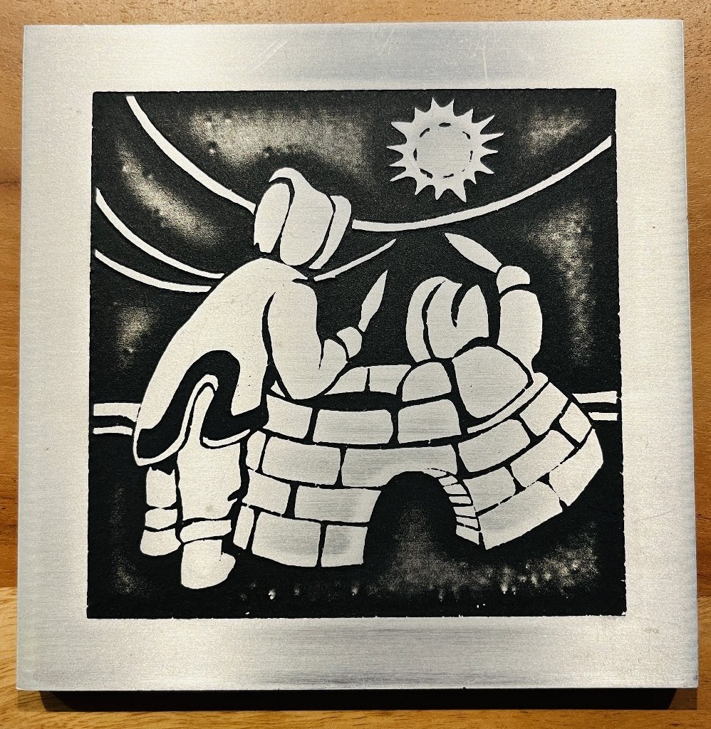 Orchard Studio aluminium wandplaquette Eskimo iglo, Ophalen of Verzenden, Gebruikt, Wandbord of Wandpaneel