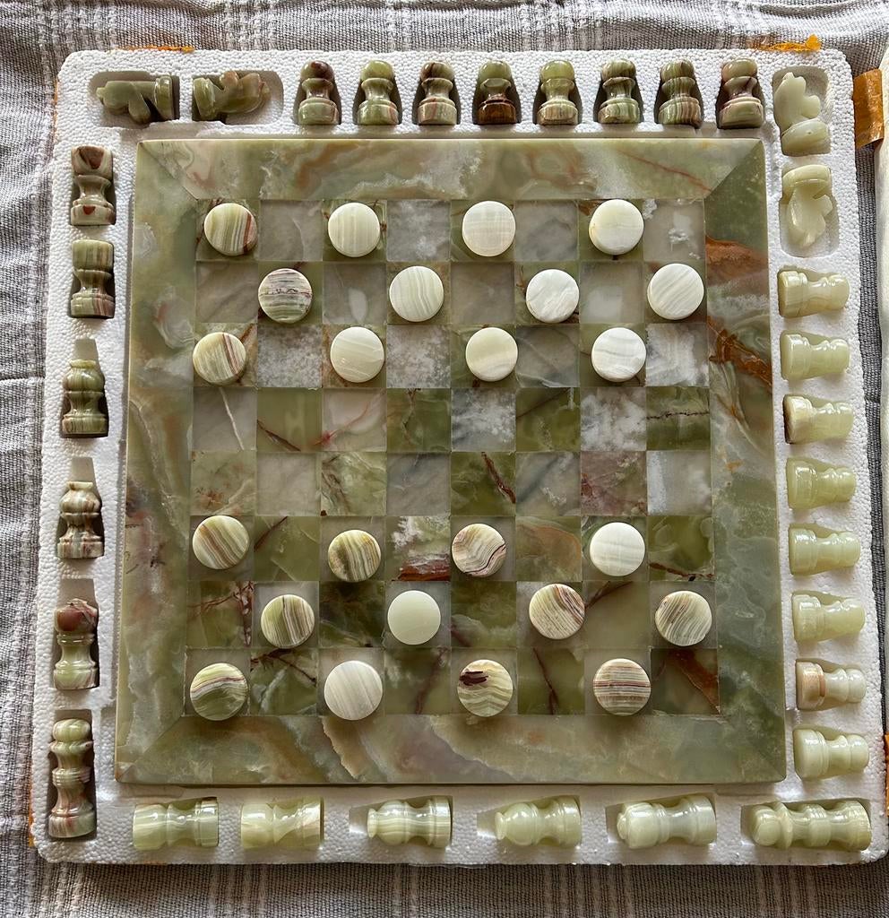 Exclusief Vintage 40x40 Onyx schaak- en dambord, Antiek en Kunst, Ophalen