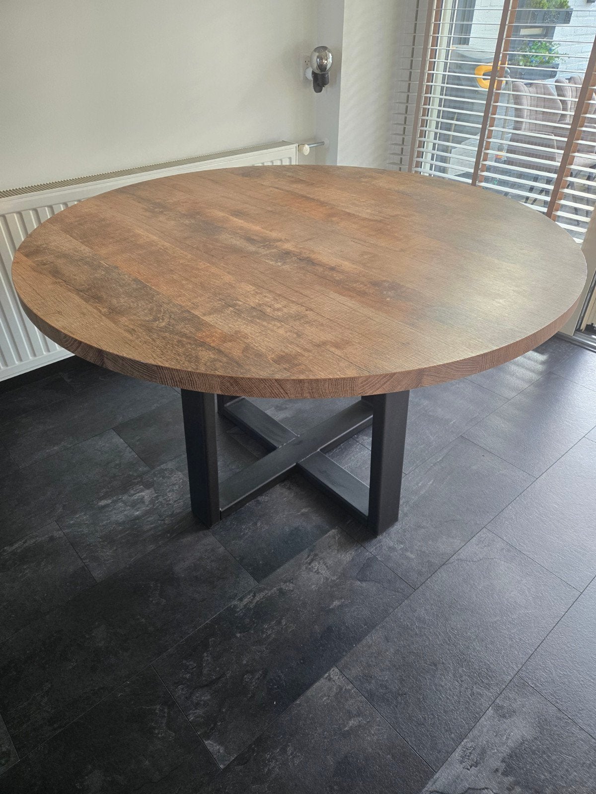 mango eettafel met stalen poot, Huis en Inrichting, Ophalen, Rond, Zo goed als nieuw, 100 tot 150 cm