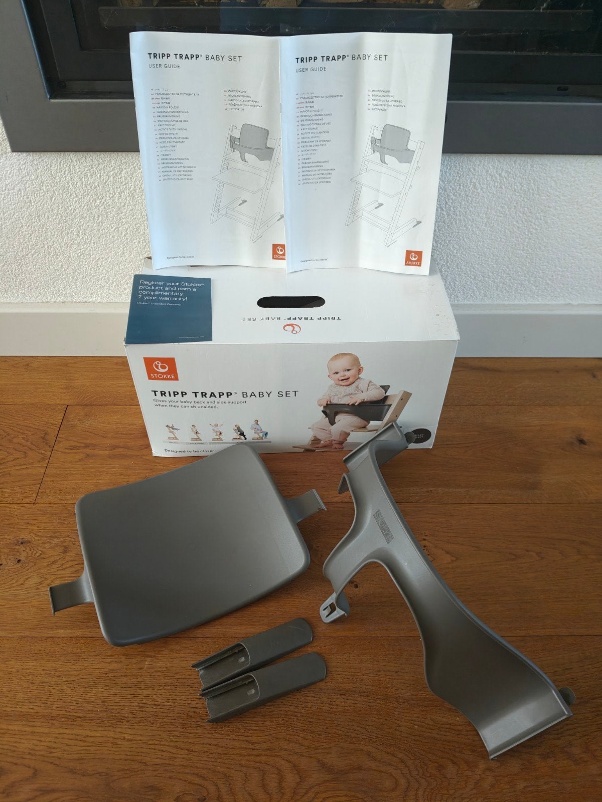 Stokke Tripp Trapp baby set compleet - Haze Grey, Kinderen en Baby's, Kinderstoelen, Ophalen of Verzenden, Zo goed als nieuw, Meegroeistoel