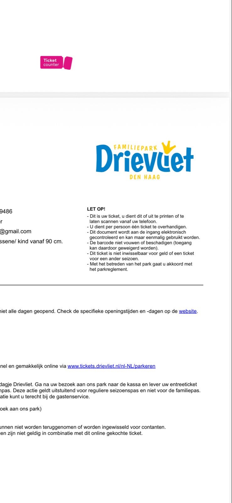 Ticket Drievliet vrijdag 31 juli, Eén persoon, Ticket of Toegangskaart