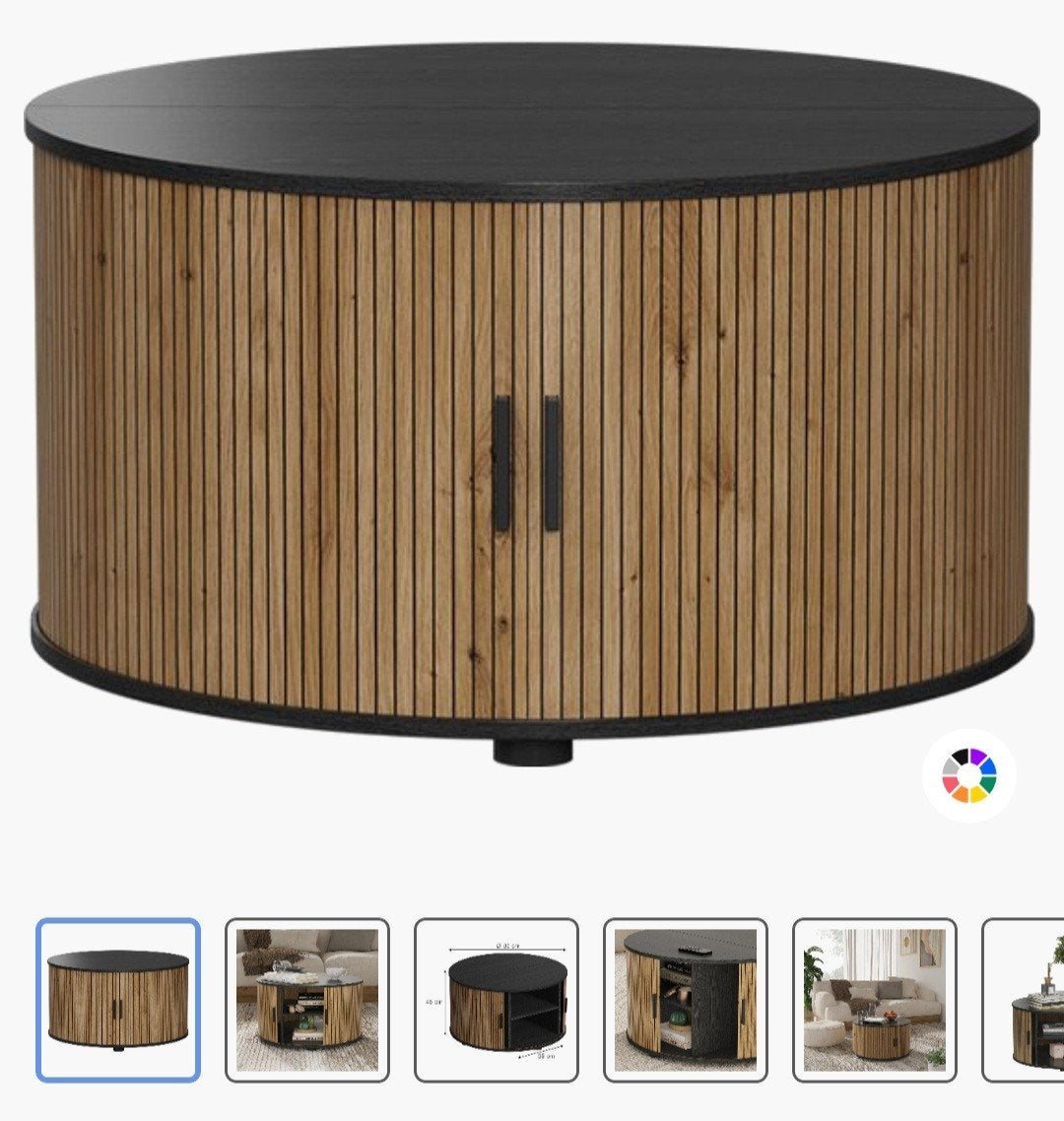 Ronde salontafel met opbergruimte - Zwart en Hout, Huis en Inrichting, 50 tot 100 cm, Modern, Scandinavisch, Rond, 50 tot 100 cm