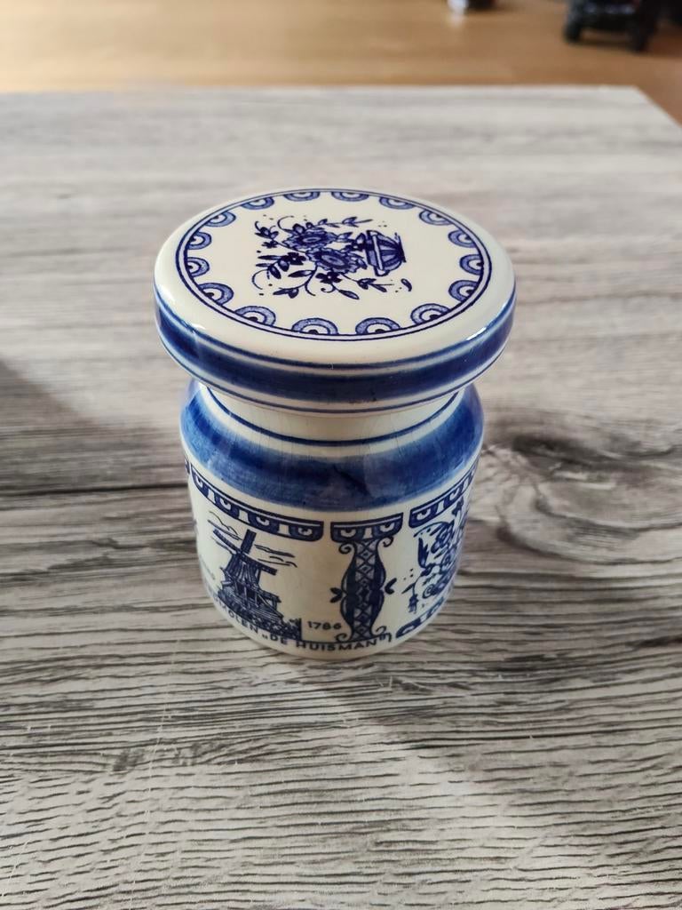 Delfts Blauw Mosterdpotje - De Huisman Zaandam, Antiek en Kunst, Ophalen of Verzenden