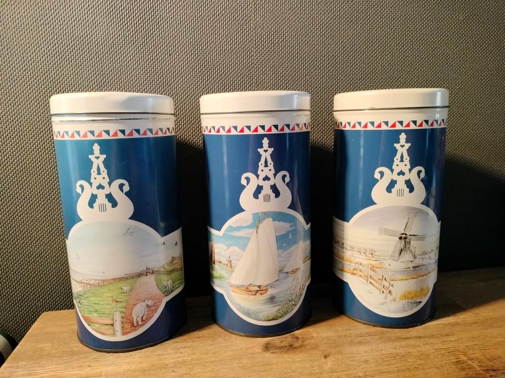 Vintage Van der Meulen beschuitbussen - Set van 3, Antiek en Kunst, Antiek | Emaille, Ophalen of Verzenden
