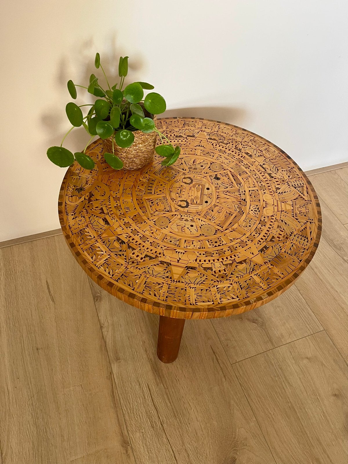 Vintage Salontafel handgemaakt Palissander Azteekse Kalender, Ophalen, Minder dan 45 cm, Rond, 55 tot 75 cm