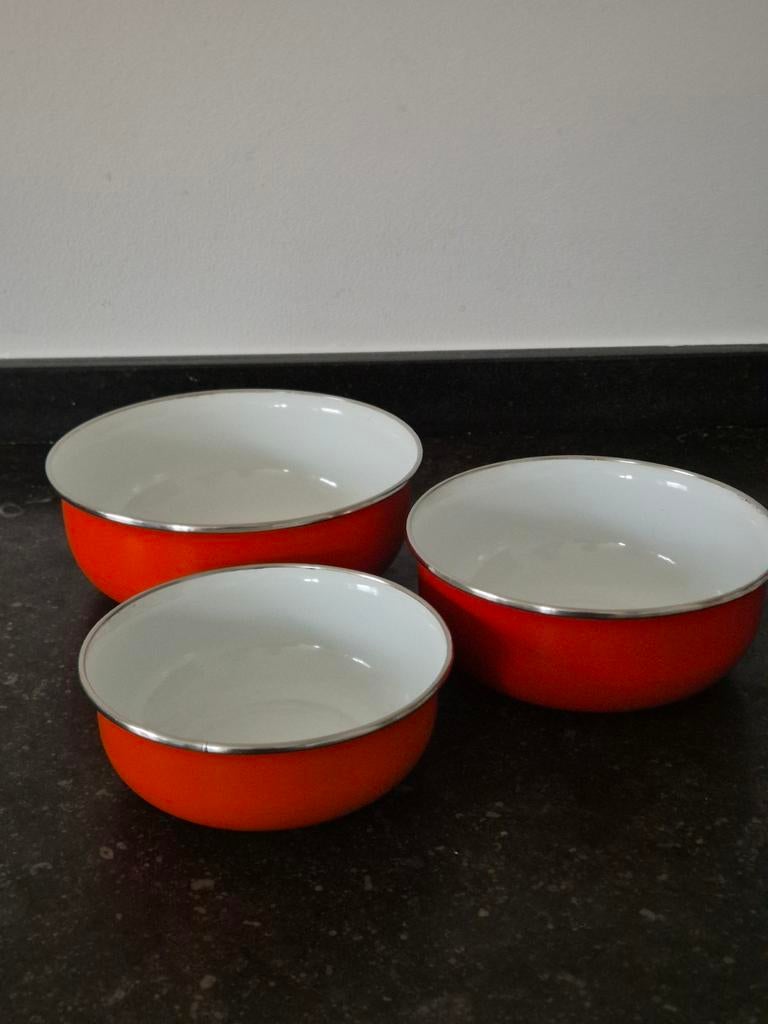 Jaren 70 oranje emaille nest schalen, Antiek en Kunst, Ophalen of Verzenden
