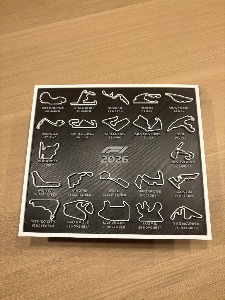 Formule 1 Calender 2026, Tekstbord, 22 cm, 25 cm, Nieuw