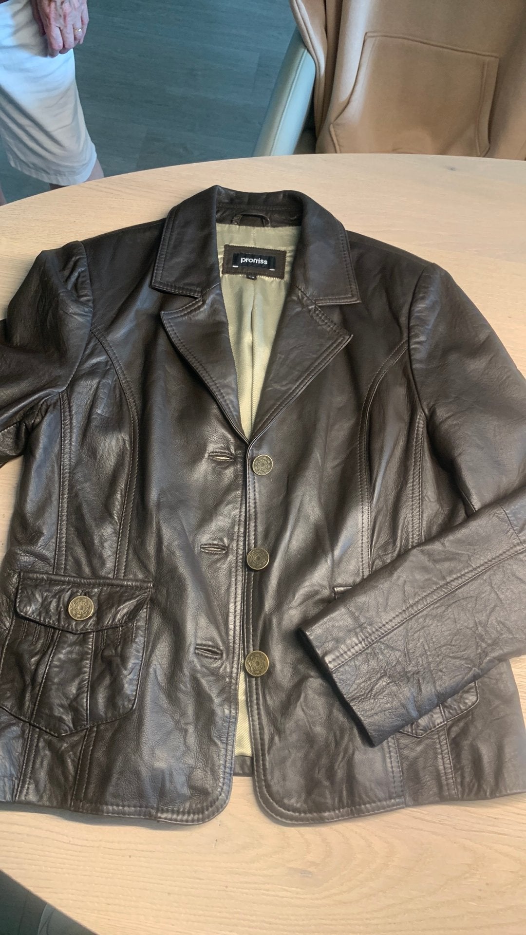 Leren blazer Promiss, Maat 38/40 (M), Bruin, Ophalen of Verzenden, Zo goed als nieuw