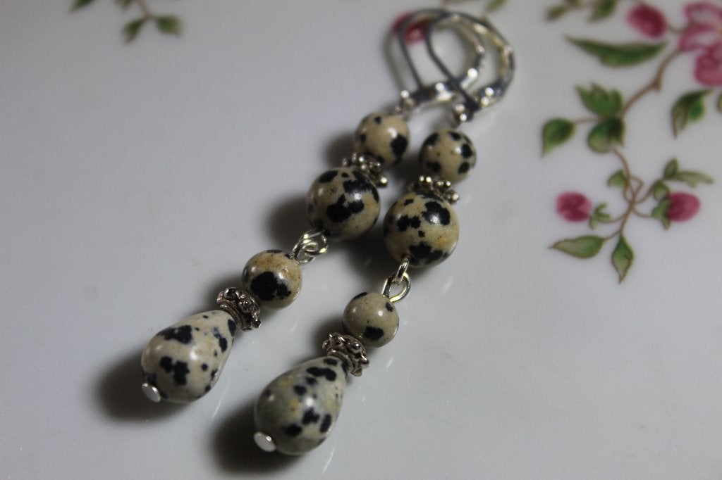 Lange Jasper Oorbellen met Beige/Grijze Steen, Sieraden, Tassen en Uiterlijk, Overige materialen, Hangers, Beige, Nieuw