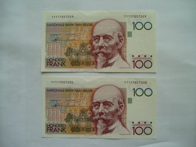 1732. België, 2 X 100 francs (1982-1994)EF Hendrik Beyaert., Postzegels en Munten, Bankbiljetten | België, Verzenden, Setje
