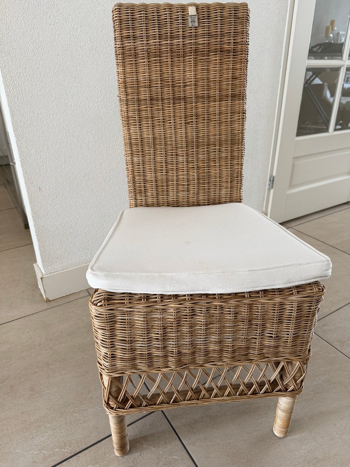6 Riviera Maison St. Malo eetkamerstoelen, Huis en Inrichting, Stoelen, Ophalen, Bruin, Riet of Rotan, Zo goed als nieuw