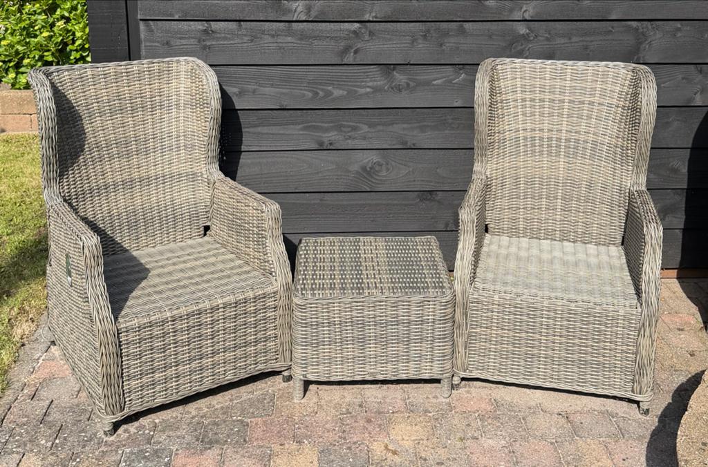 Loungeset met 2 Stoelen, Bank, Hocker en Salontafel, Ophalen, 4 zitplaatsen, Gebruikt, Rotan