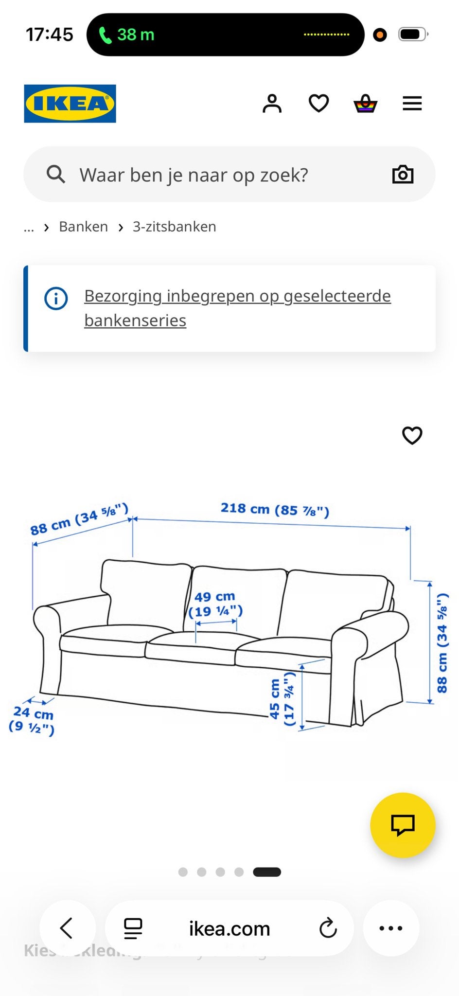 IKEA Ektorp 3-zitsbank - Zo goed als nieuw, Ophalen, Driepersoons, 75 tot 100 cm, Zo goed als nieuw