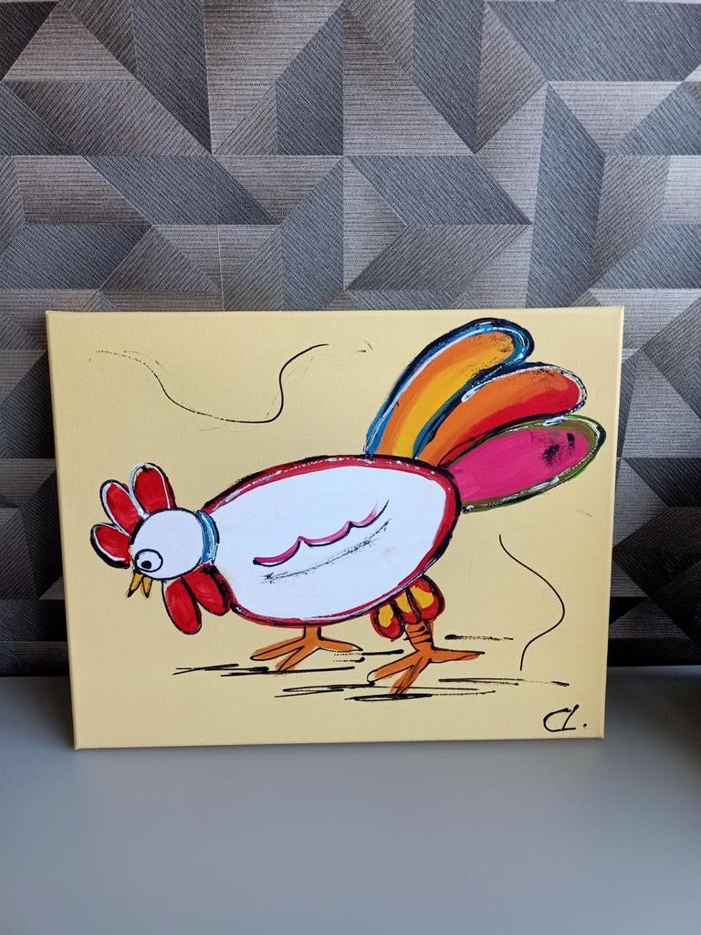 Kip Schilderij van CM Leushuis met certificaat, Antiek en Kunst, Kunst | Schilderijen | Modern, Ophalen
