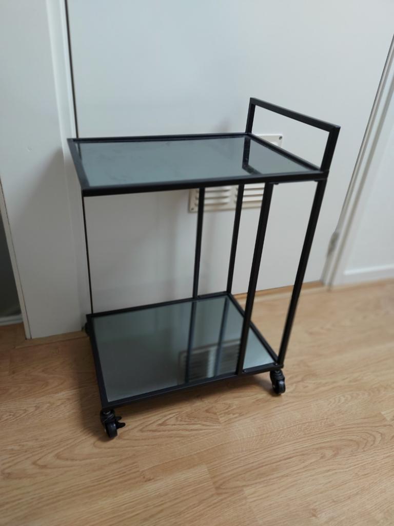 Drank trolley spiegels, zwart metaal. 61,5x42x31cm, Ophalen, 50 tot 100 cm, Metaal, Industrieel