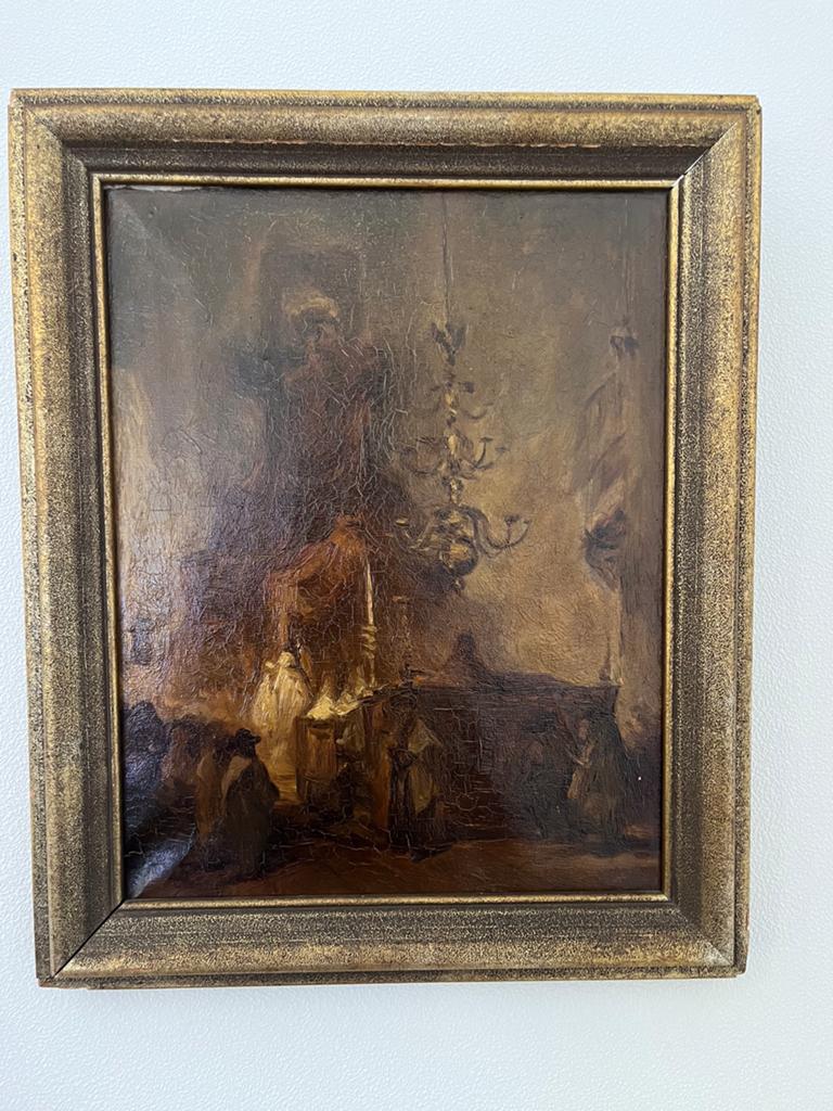 Oud schilderij Grote Kerk Breda, 55x35cm, Antiek en Kunst, Kunst | Schilderijen | Klassiek, Ophalen