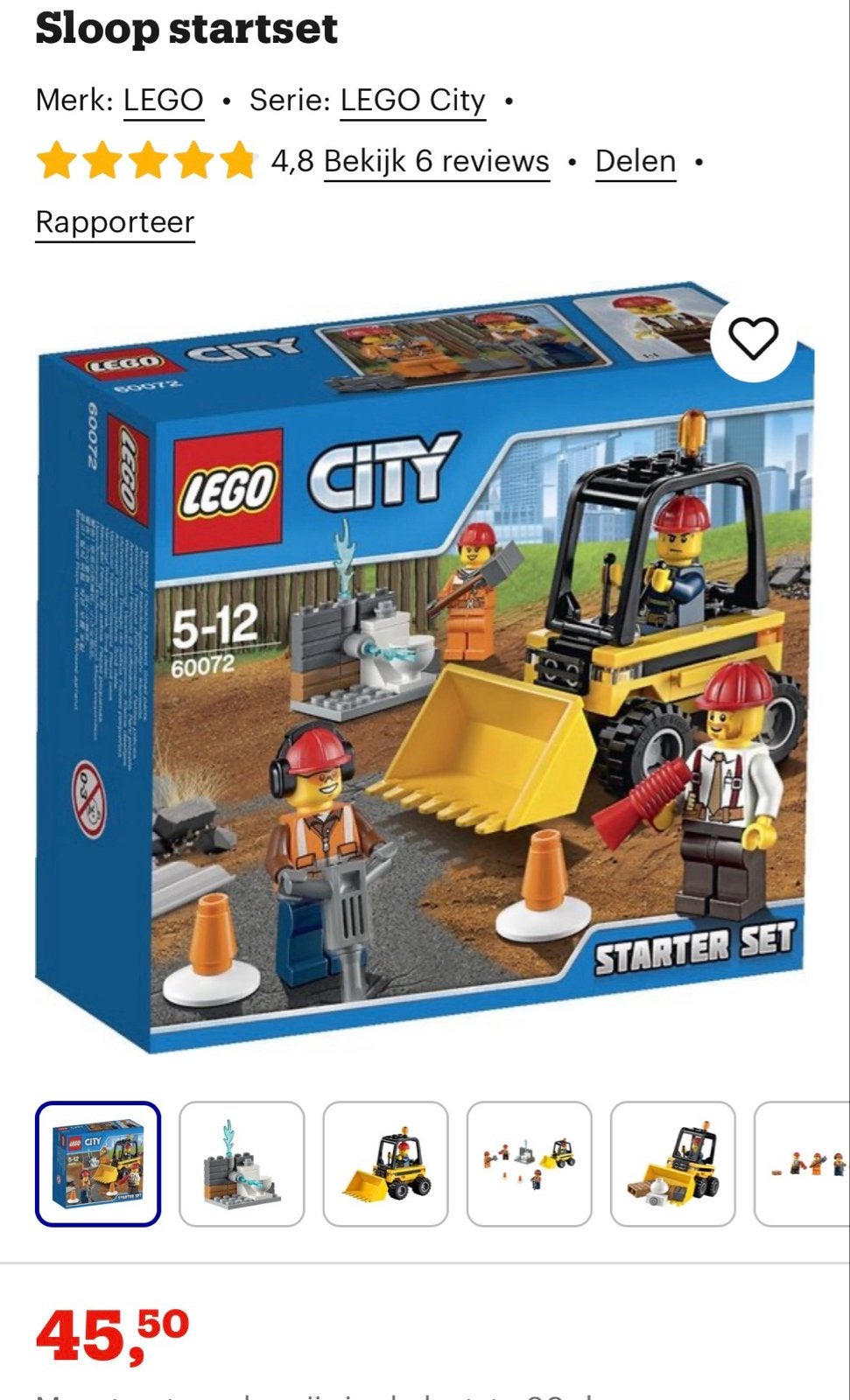 Lego City 60072 Sloop startersset - Compleet en Goede Staat, City, Lego, Ophalen of Verzenden, Zo goed als nieuw