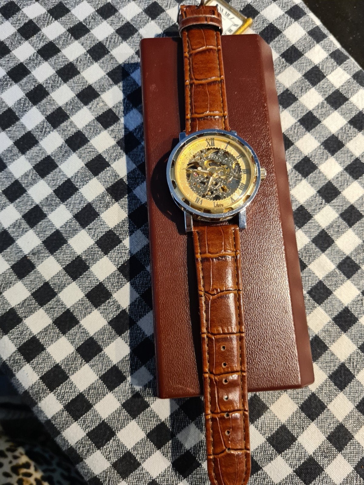 Skelet Horloge met Bruine Leren Band, Ophalen of Verzenden, Zo goed als nieuw, Leer, Overige merken