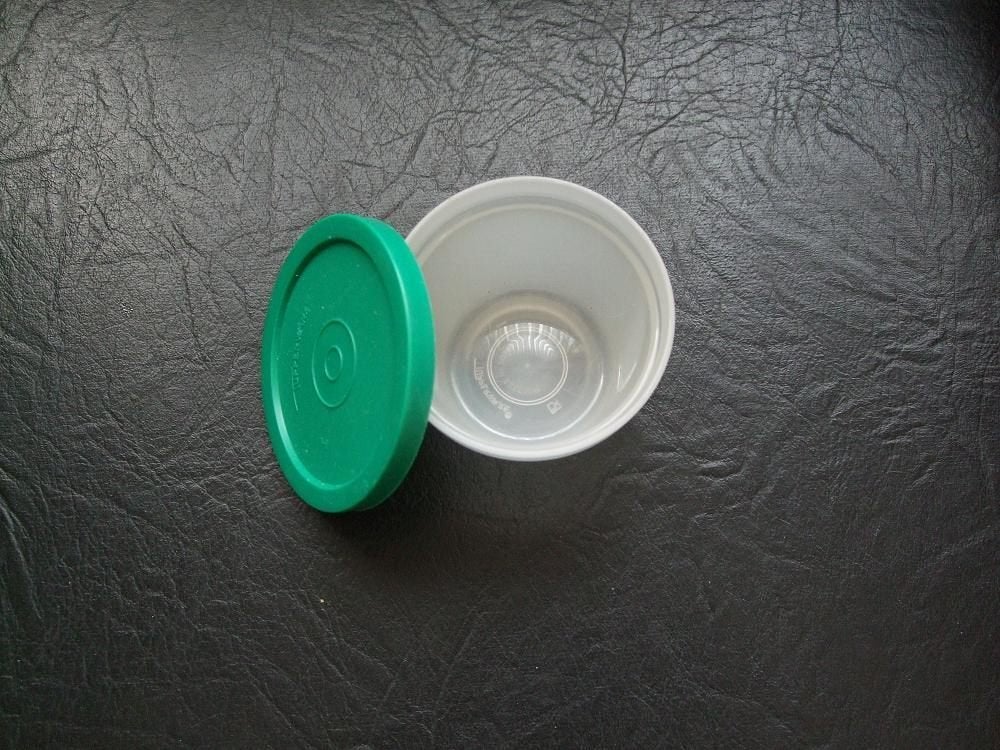 1x tupperware, Ruimtebeker, duo beker met groene deksel, Beker of Kan, Ophalen of Verzenden, Zo goed als nieuw, Luchtdicht