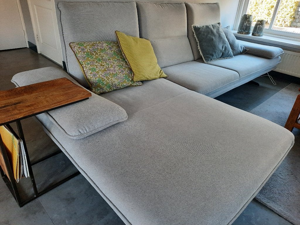 Moderne Hoekbank met Longchair - Lichtgrijs Stof, Ophalen, 250 tot 300 cm, Hoekbank, Zo goed als nieuw