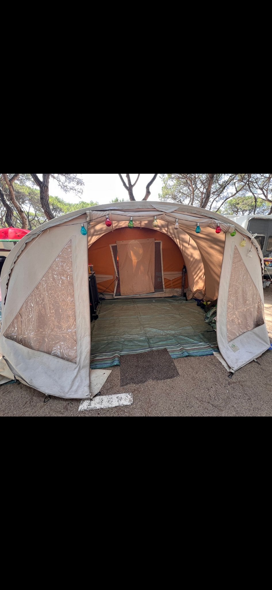 Karsten opblaas tent 350x350 met voortent, Ophalen, Gebruikt, Tot en met 4