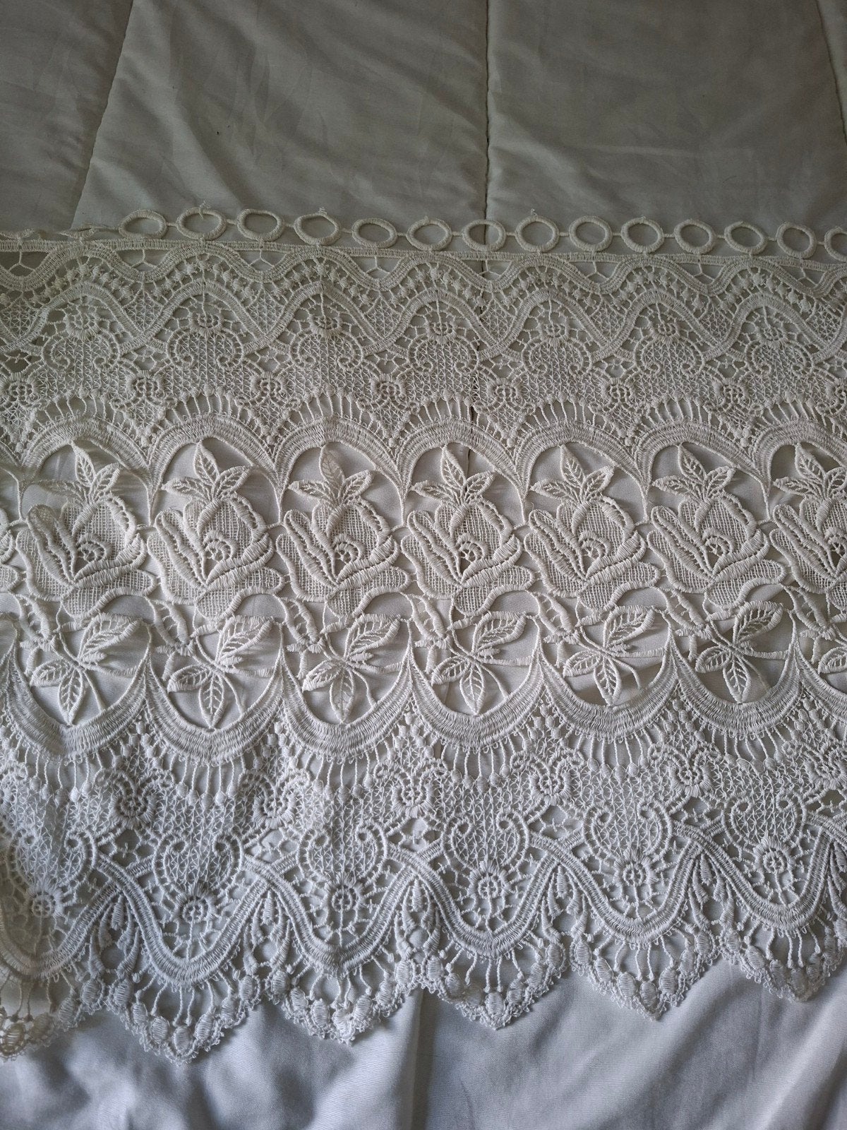 Prachtig lang brocante ecru kant/valletje – 630 x 54cm, Met ringen, Overige merken, Ophalen of Verzenden, Crème
