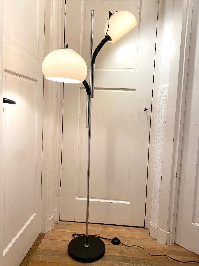 Dijkstra 70s Space Age double mushroom (beige) vloerlamp, Huis en Inrichting, Lampen | Vloerlampen, Ophalen, Gebruikt, E27 (groot)