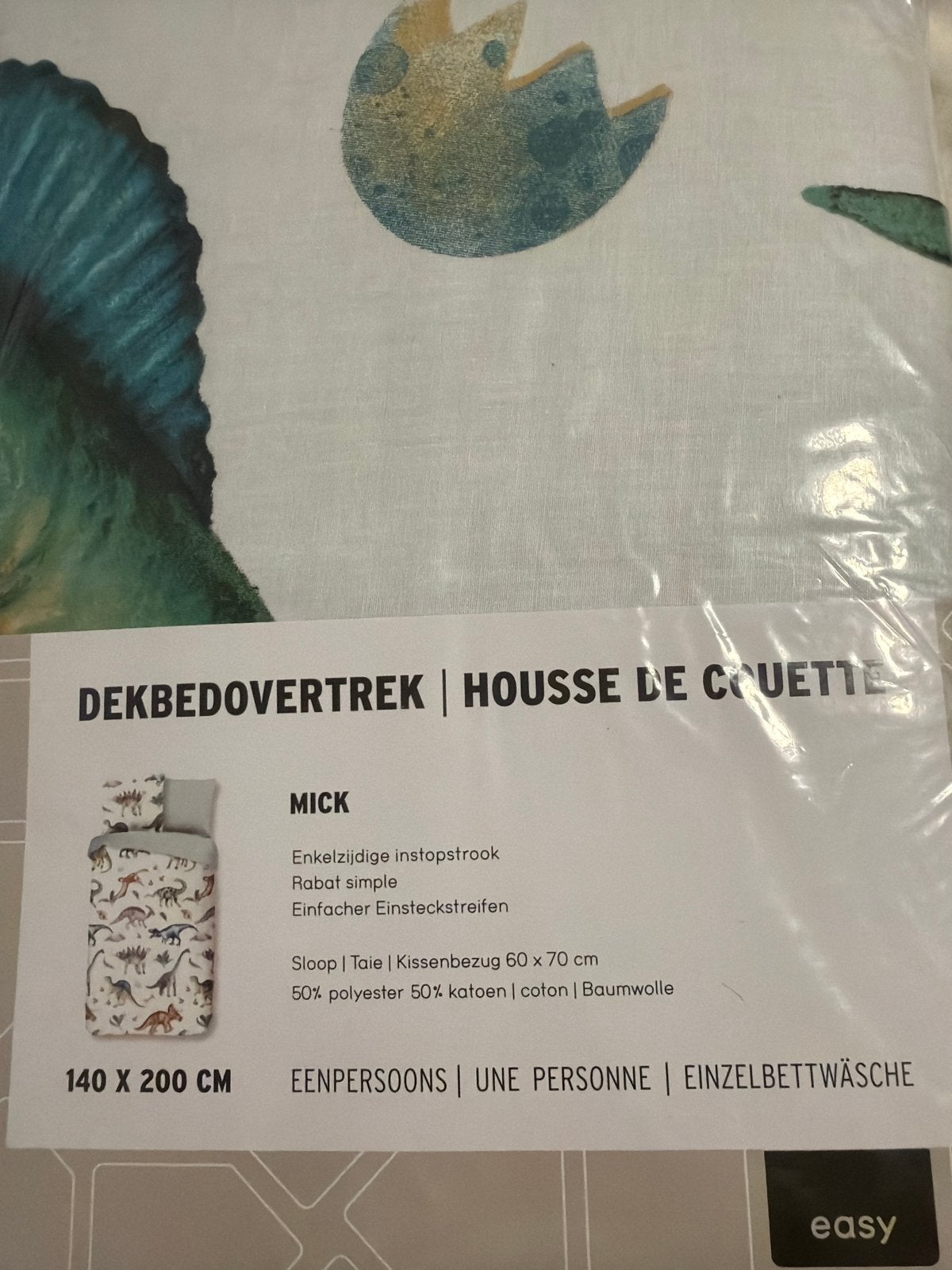 Eenpersoons Dekbedovertrek Mick - Dinosaurus Print, Dekbedovertrek, Nieuw, Ophalen of Verzenden, Overige kleuren