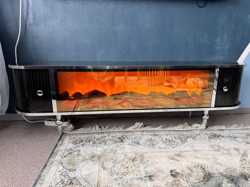 Tv meubel met sfeerhaard en speakers, Ophalen, 100 tot 150 cm, Zo goed als nieuw, Minder dan 100 cm