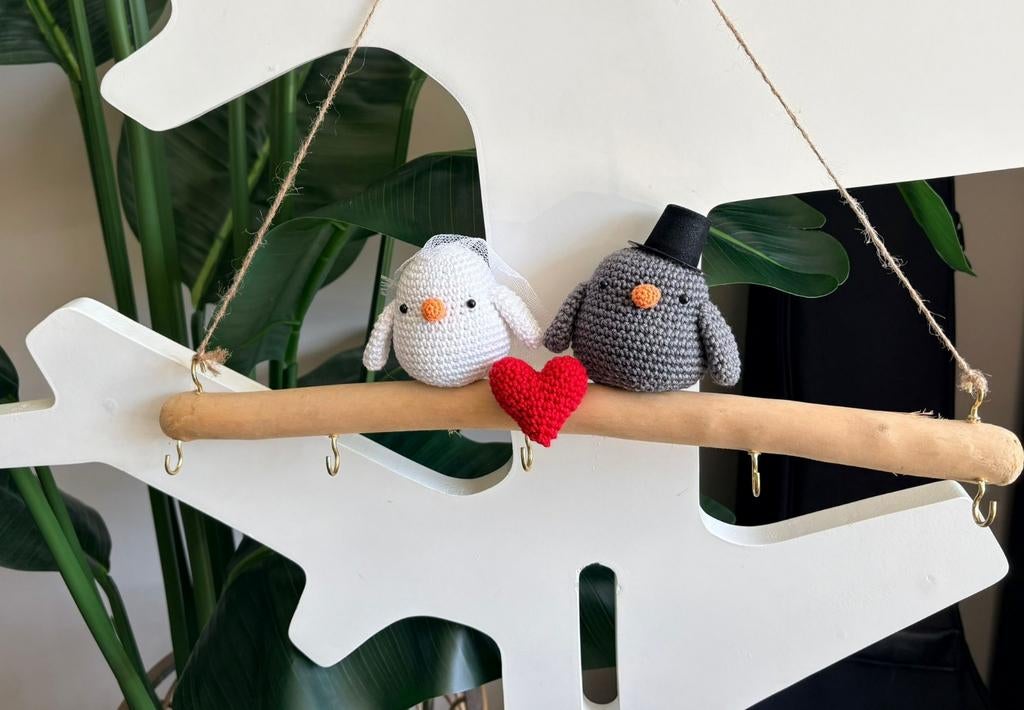 Gehaakte Bruidsparen Vogeltjes - Handgemaakt Decoratie, Textiel, Nieuw, Meerkleurig, Ophalen of Verzenden
