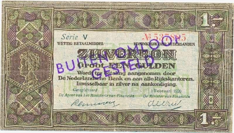Nederland 1 Gulden 1920 Zilverbon Buiten omloop, Postzegels en Munten, Bankbiljetten | Nederland, Ophalen of Verzenden, 1 gulden