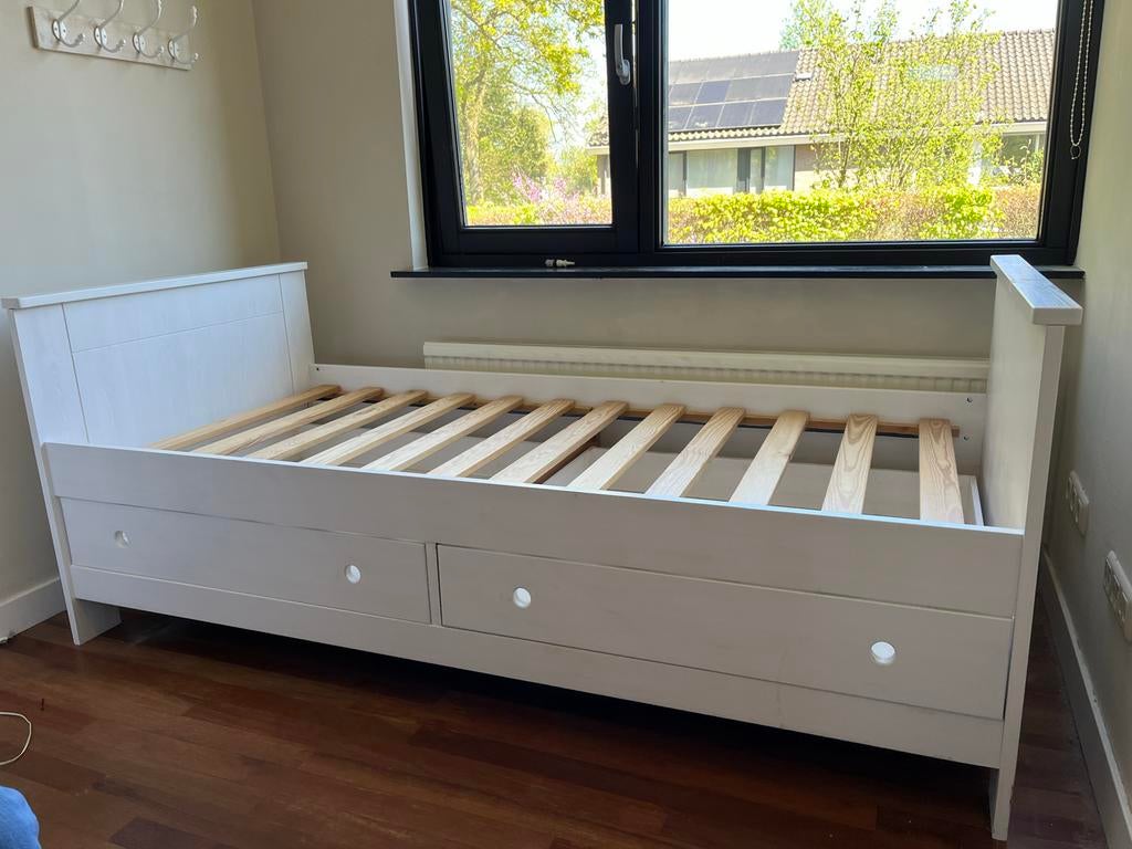 Bobita bed (209 cm bij 98 cm) met Opberglades - Wit, Huis en Inrichting, Slaapkamer | Bedden, Ophalen, Gebruikt, 90 cm, Eenpersoons