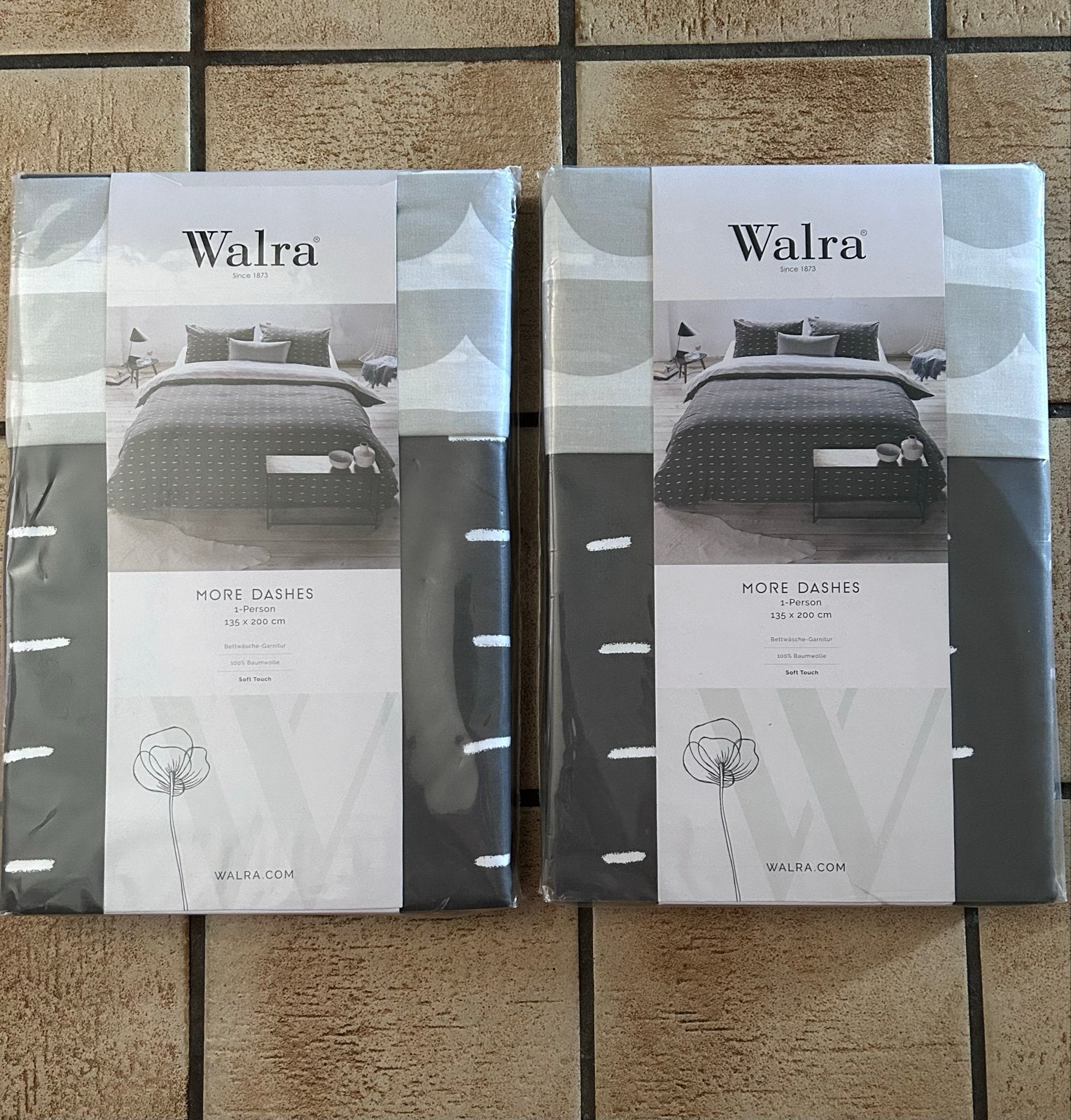 Walra Dekbedovertrek 'More Dashes' 1-persoons Grijs/Wit, Eenpersoons, Dekbedovertrek, Katoen, Nieuw