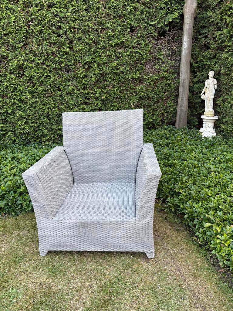 Comfortabele Wicker Tuinstoel - Grijs, Ophalen, Zo goed als nieuw, Wicker