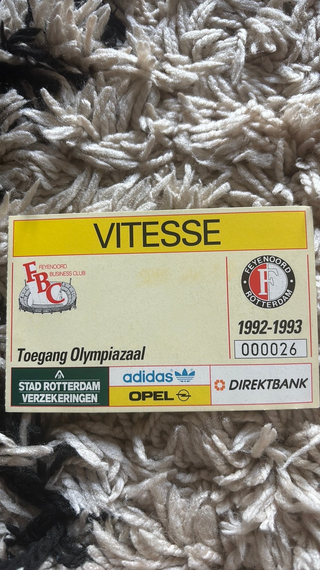 Oud stadionticket feyenoord vitesse 1992, Verzamelen, Ophalen of Verzenden, Zo goed als nieuw, Feyenoord