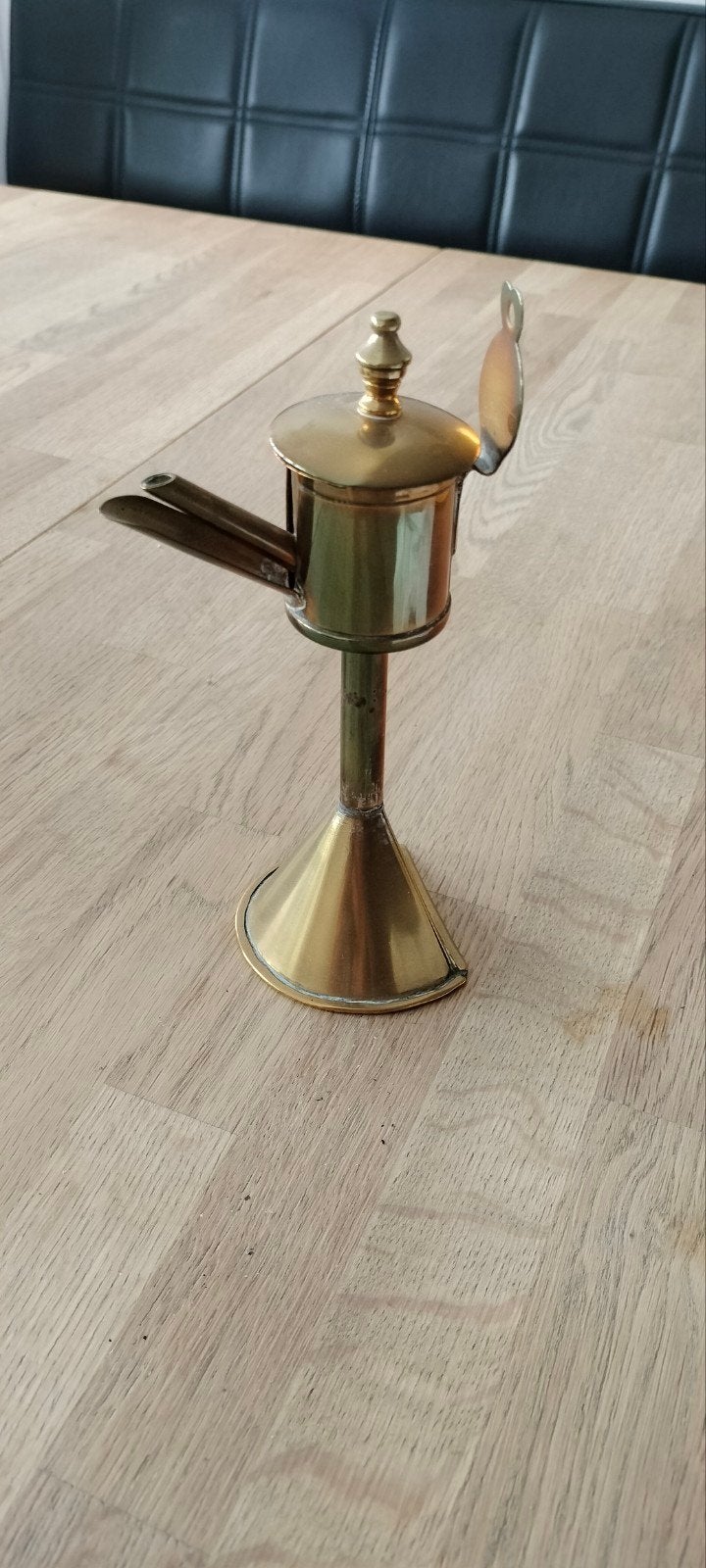 Antieke koperen snotneus olielamp - 16,2 cm hoog, Ophalen of Verzenden