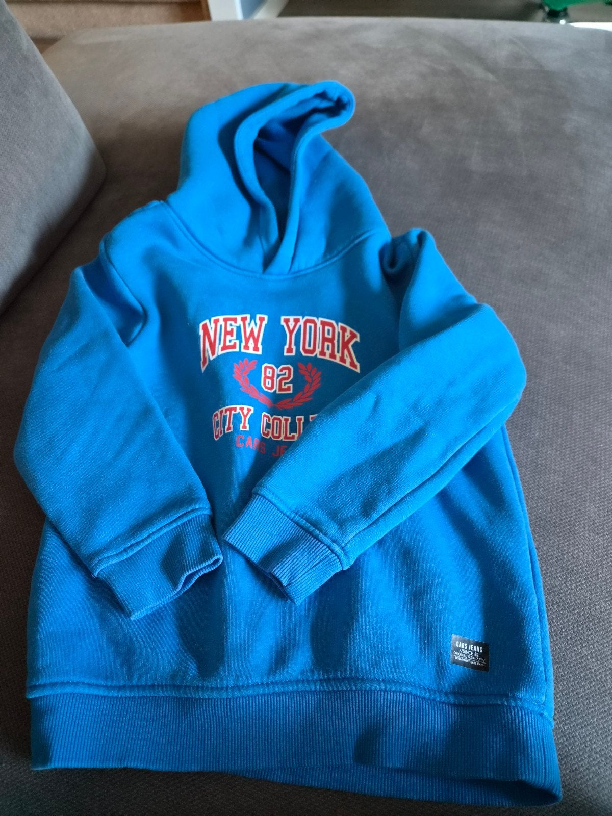 Blauwe hoodie met 'New York' opdruk - Maat 116, Gebruikt, Trui of Vest, Ophalen of Verzenden, Jongen