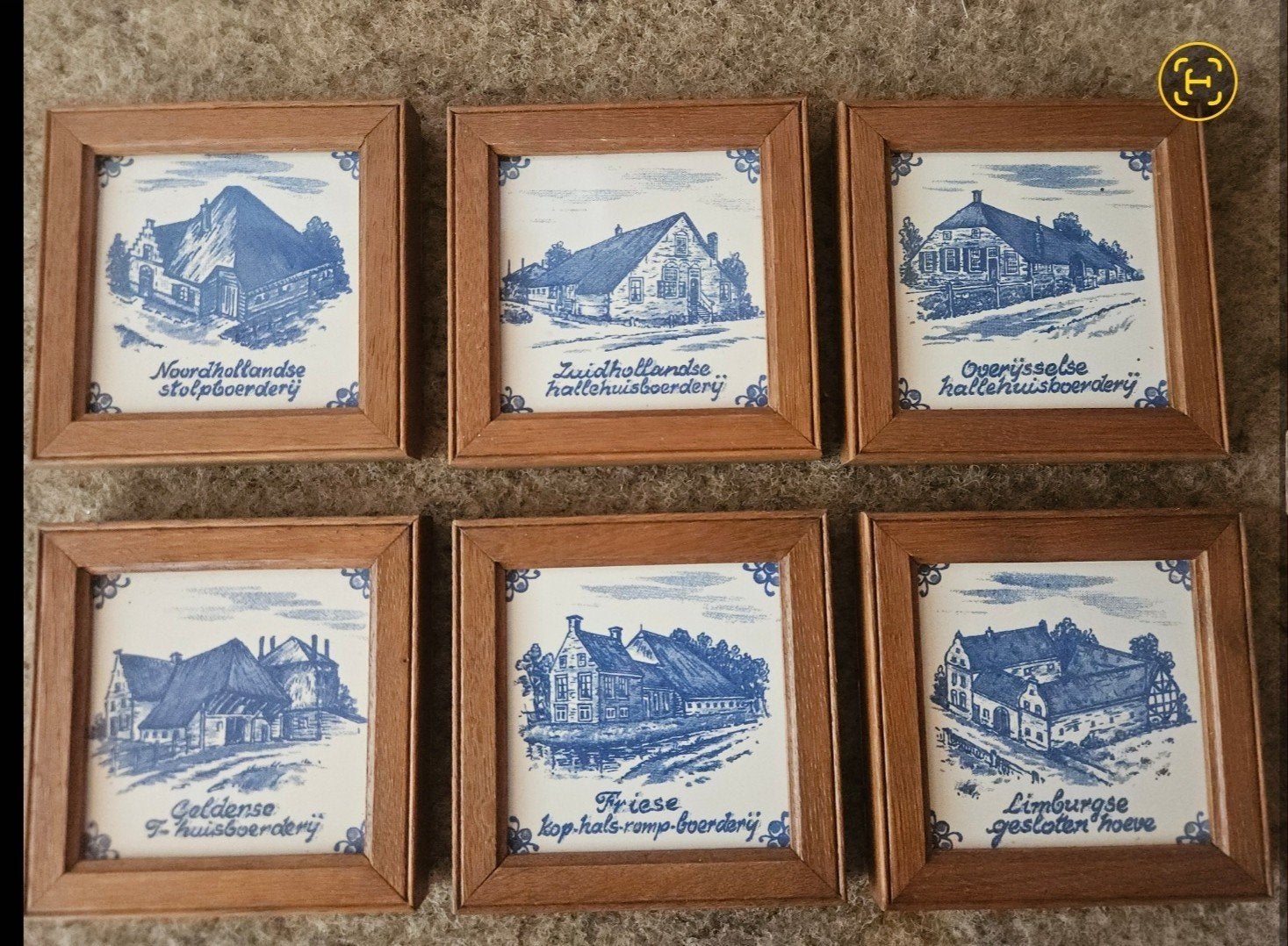 Set van 6 Delfts blauwe huisjes miniatuur tegeltjes, Ophalen of Verzenden