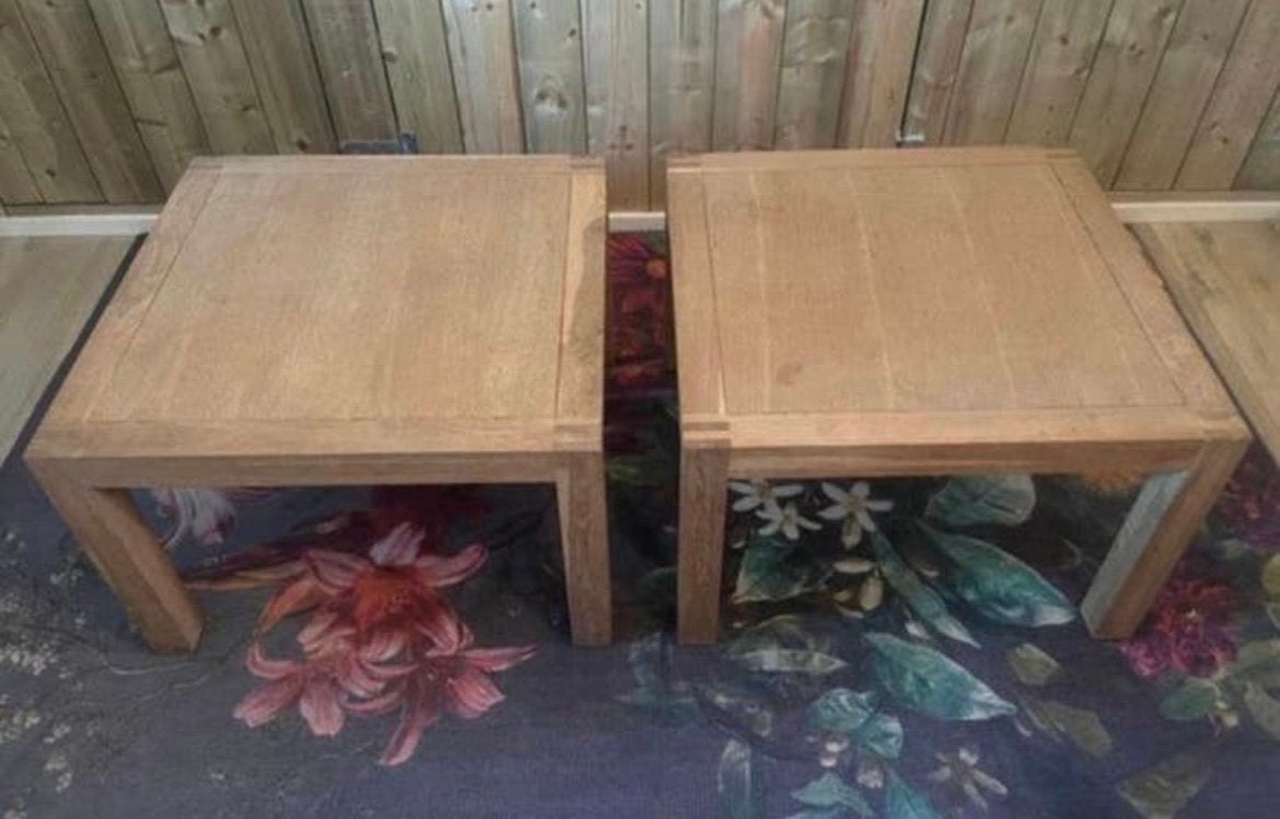 Bijzettafel eiken €75,- per stuk, Gebruikt, Vierkant, 55 tot 75 cm, Hout