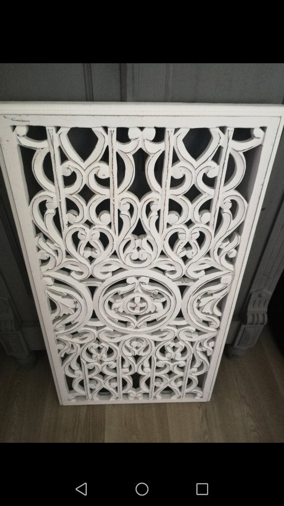 Massief houten zwaar wandpanel houtsnijwerk wit, Ophalen, Zo goed als nieuw, Wandbord of Wandpaneel, Wit