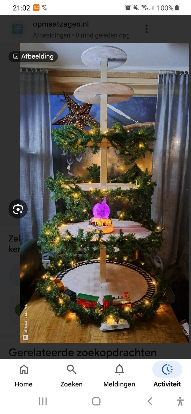 houten kerstboom  4 etages  met kerstgroen, Ophalen