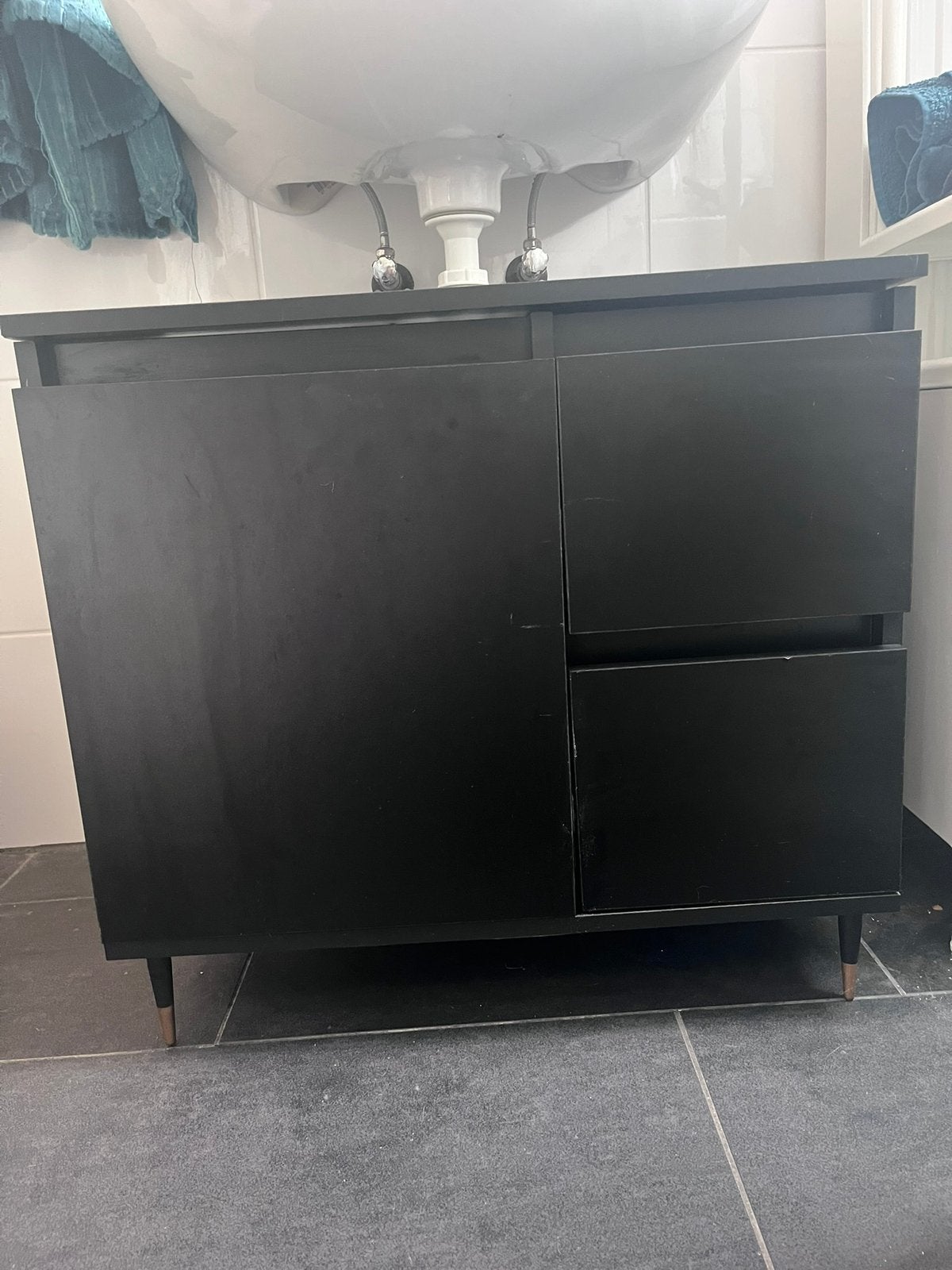 Zwart badkamermeubel met chrome pootjes, Ophalen, Gebruikt, 50 tot 100 cm, Minder dan 100 cm