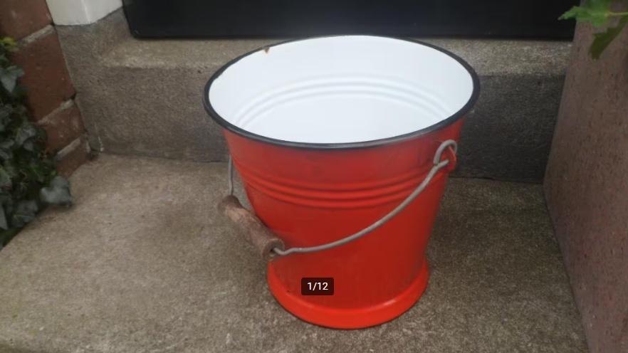 Vintage emaille emmer rood wit emaillen aker wateremmer, Ophalen of Verzenden