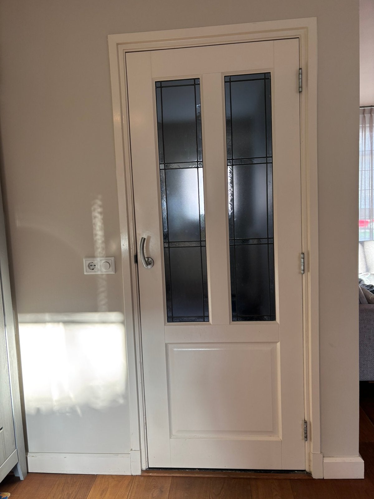 Houten binnedeur glas in lood, Doe-het-zelf en Verbouw, Deuren en Horren, Ophalen, Binnendeur, 200 tot 215 cm, Glas