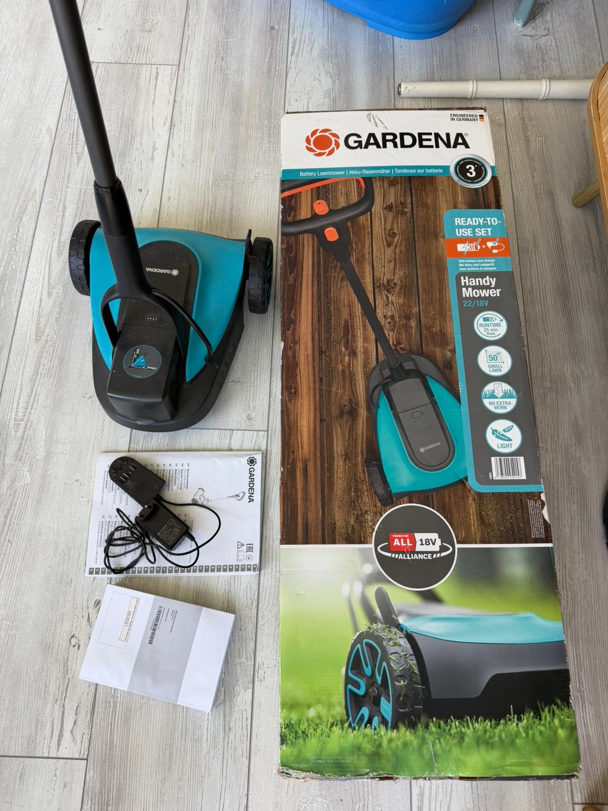 Draadloze gardena grasmaaier, Ophalen of Verzenden, Zo goed als nieuw, Minder dan 20 mm