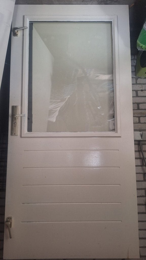 Massieve buitendeur met dubbel glas heel breed, Doe-het-zelf en Verbouw, Ophalen, Gebruikt, 80 tot 100 cm, Buitendeur