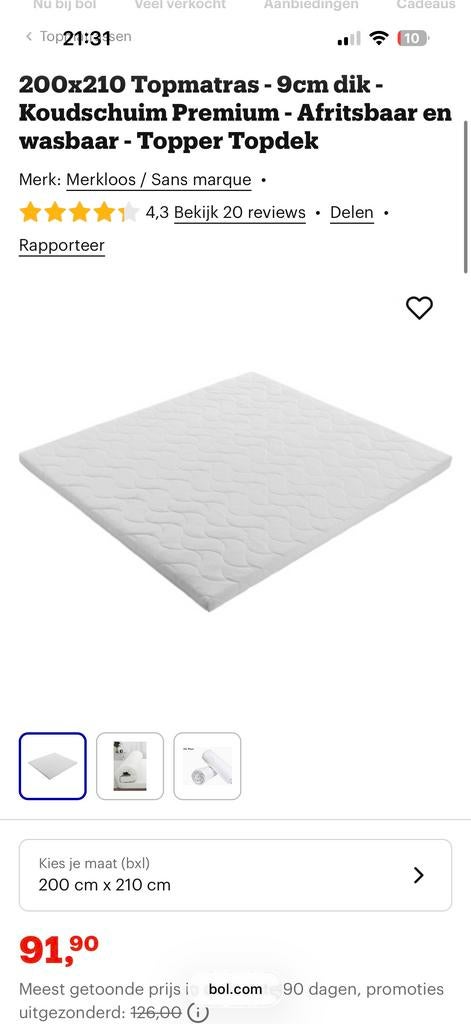 200x210 Topmatras - 9cm dik - Koudschuim Premium, Ophalen, 210 cm, Tweepersoons, Zo goed als nieuw