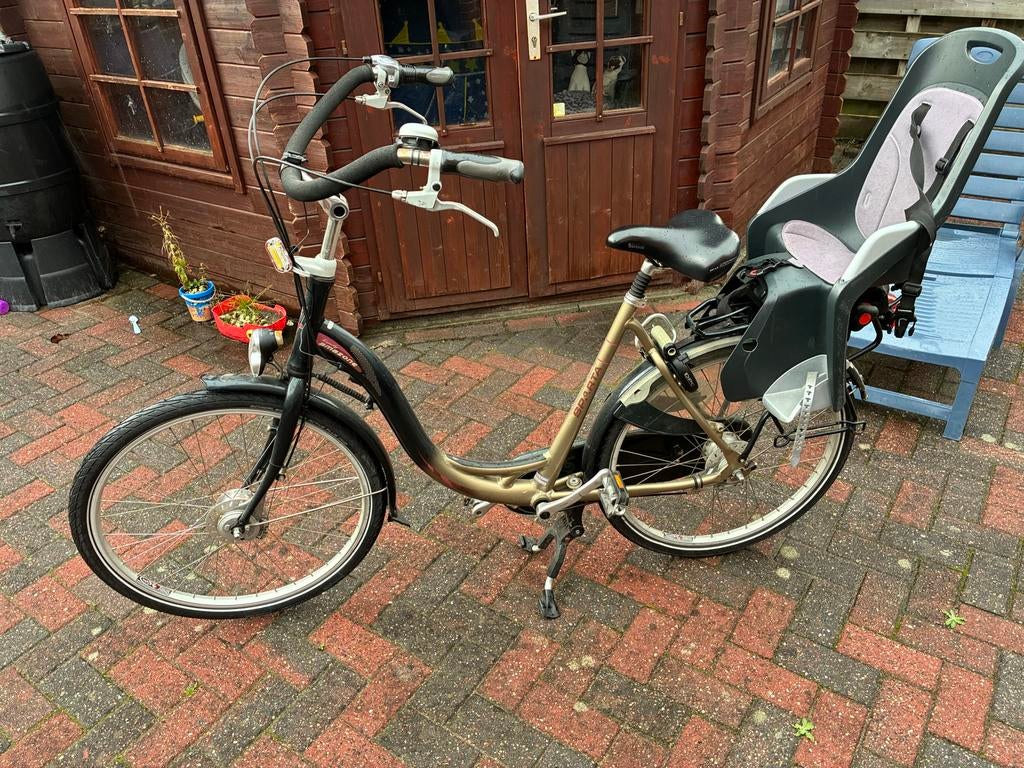 Moederfiets met kinderzitje - Gazelle, Gebruikt, Velgrem, Dubbele standaard, Ophalen of Verzenden