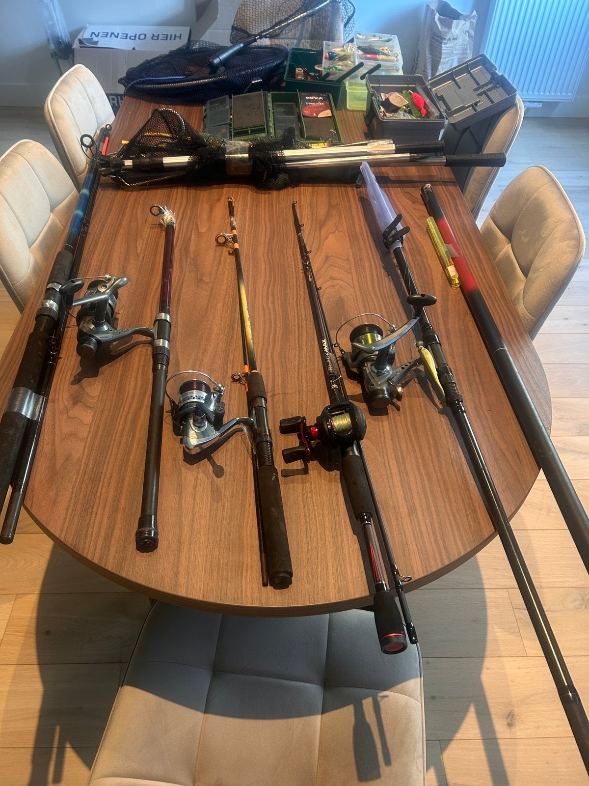 Zeer Complete Set Visspullen, Watersport en Boten, Ophalen, Gebruikt, Complete set