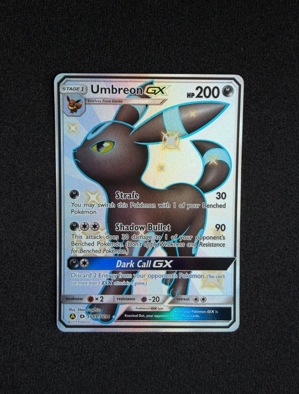 Pokemon Hidden Fates Umbreon GX SV69/SV94 MINT, Ophalen of Verzenden, Nieuw, Losse kaart, Foil